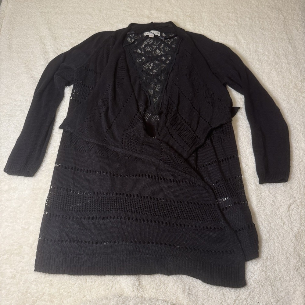 Knox Rose Women's Black Open Knit Lace Cardigan Sweater Size XL